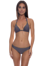 LULI CHIC - Luxe Stitch Triangle Triangle Halter Top & Luxe Stitch Seamless Full Ruched Back Bottom • Piedra Gris