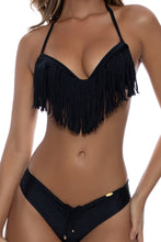 COSITA BUENA - Plunge Push Up Fringe Underwire Top & Drawstring Ruched  Bottom • Black