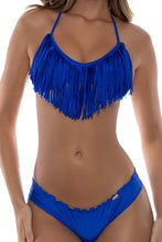 COSITA BUENA - Fringe Scoop Halter Top & Wavy Ruched Back  Bottom • Electric Blue
