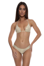 COSITA BUENA - Molded Cup Push Up Tri Halter Top & Scrunch Side Moderate Bottom • Gold Rush