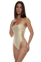 COSITA BUENA - Square Neck Laced Up One Piece • Gold Rush