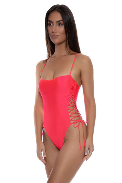 COSITA BUENA - Square Neck Laced Up One Piece • Bombshell Red