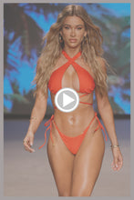 HOT TROPICS - Cross Halter Top & Seamless Wavy Ruched Back Tie Side Bottom • Lava Red Runway