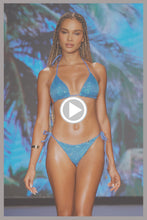 CHASING STARS - Sequins Triangle Top & Sequins Ruched Back Brazilian Tie Side Bottom • Sky Blue Runway