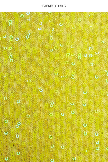 CHASING STARS - Sequins Triangle Halter Top & Sequins Multi Strap Brazilian Bottom • Neon Yellow Runway