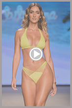 CHASING STARS - Sequins Triangle Halter Top & Sequins Multi Strap Brazilian Bottom • Neon Yellow Runway