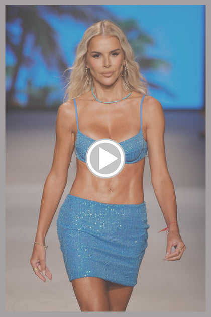 CHASING STARS - Sequins Balconette Top & Sequins Mini Skirt • Sky Blue Runway