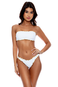 LULI ADORE - Wavy Luxe Stitch Free Form Bandeau Top & Wavy Luxe Stitch High Leg Brazilian Bottom • White