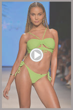 AMAZONIA - Drawstring Halter Peek-a-boo Cropped Top & Seamless Ruched Back Brazilian Tie Side Bottom • Wild Lime Runway