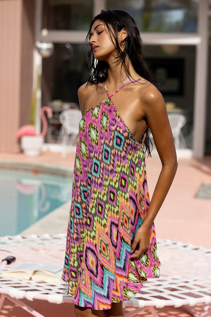MIAMI SORBET - Halter Neck Babydoll Dress • Multicolor