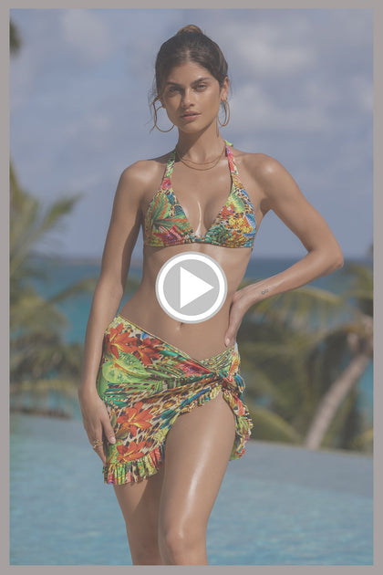 LUSH HORIZONS - Triangle Halter Top & Ruffled Sarong Mini Skirt • Multicolor