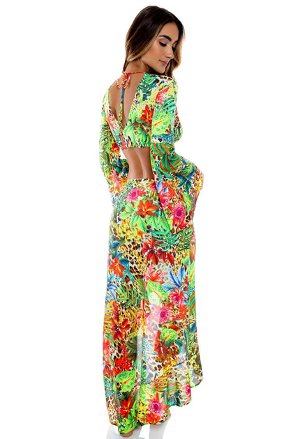 LUSH HORIZONS - Bell Sleeve Crop Top & Ruffled High-lo Slit Skirt • Multicolor