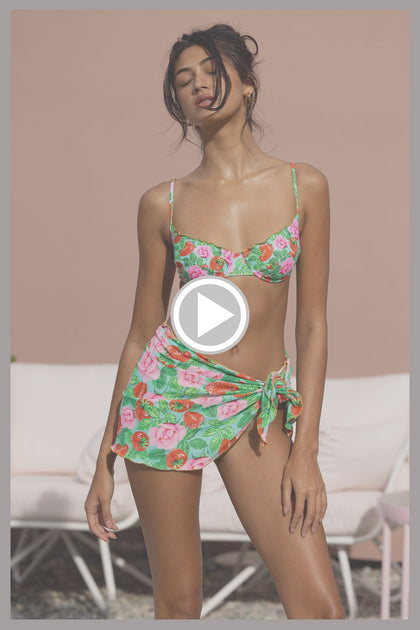 STRAWBERRY FIELDS - Wavy Luxe Stitch Minimal Balconette Top & Luxe Stitch Sarong Mini Skirt • Multicolor