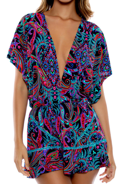 QUE LINDA - Playera V Neck Ruffle Dress • Multicolor