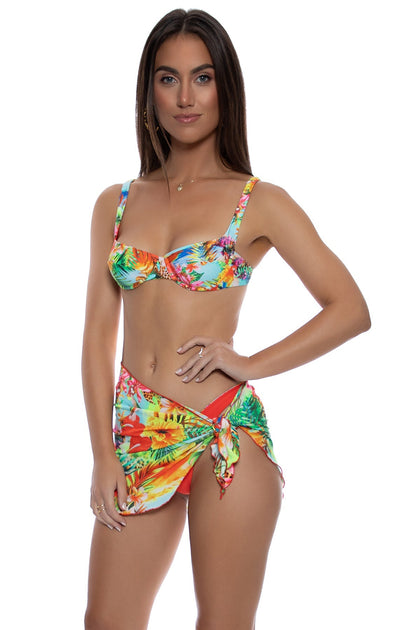 BIRDS OF PARADISE - Wide Strap Balconette Top & Sarong Mini Skirt • Multicolor