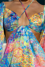 DECO GARDENS - Halter Long Sleeve Cut Out Short Dress • Multicolor