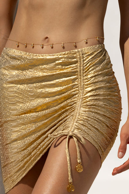 MEDUSA - Triangle Halter Top & Scrunch Up Mini Skirt • Gold