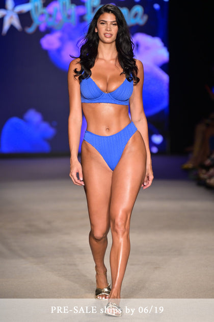 LOST AT SEA - Underwire Plunge Top & Seamless Full Ruched Back Bottom • Royal Blue Runway