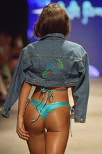 SIREN SONG - Looped Triangle Top & Seamless Ruched Back Brazilian Tie Side Bottom • Aqua Runway