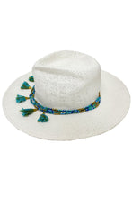 LULI HAT - Beaded Trim Fedora   • White|aqua