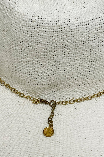 LULI HAT - Beaded Trim Fedora   • White|aqua