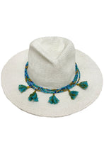 LULI HAT - Beaded Trim Fedora   • White|aqua