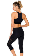 TRINIDAD - Elastic Band Sports Bra Top & Laser Cuts Capri Legging • Black