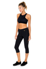 TRINIDAD - Elastic Band Sports Bra Top & Laser Cuts Capri Legging • Black