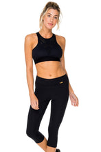 TRINIDAD - Elastic Band Sports Bra Top & Laser Cuts Capri Legging • Black