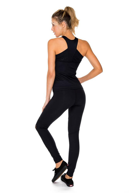 TRINIDAD - High Neck Racer Tank Top & Laser Cuts Legging • Black