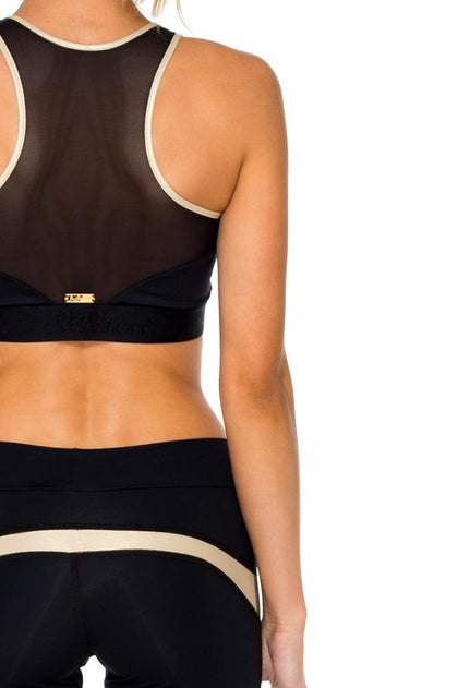 BARACOA - Elastic Band Sports Bra Top & Gold Cut Out Capri • Black Gold