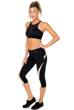 BARACOA - Elastic Band Sports Bra Top & Gold Cut Out Capri • Black Gold