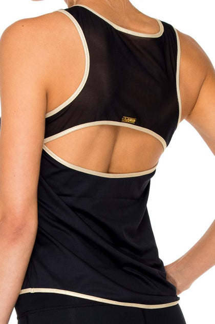 BARACOA - Gold Mesh Racerback Tank Top & Gold Cut Out Legging • Black Gold