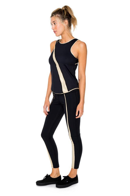 BARACOA - Gold Mesh Racerback Tank Top & Gold Cut Out Legging • Black Gold