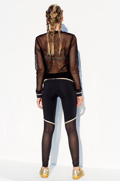 WARRIOR SPIRIT - Fishnet Bomber Jacket & Gold Trimmed Legging • Black Gold