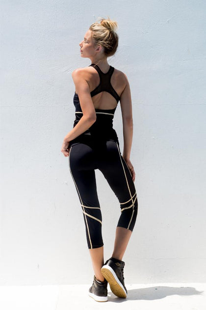 WARRIOR SPIRIT - Tank Top & Mesh Sides Capri Legging • Black Gold