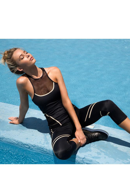 WARRIOR SPIRIT - Tank Top & Mesh Sides Capri Legging • Black Gold