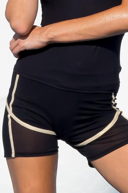 WARRIOR SPIRIT - Fishnet Cutout Shirt & Cut Off Shorts • Black Gold