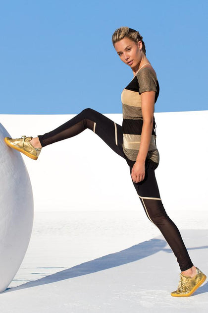 WARRIOR SPIRIT - Relaxed Fit Drawstring Top & Gold Trimmed Legging • Black Gold