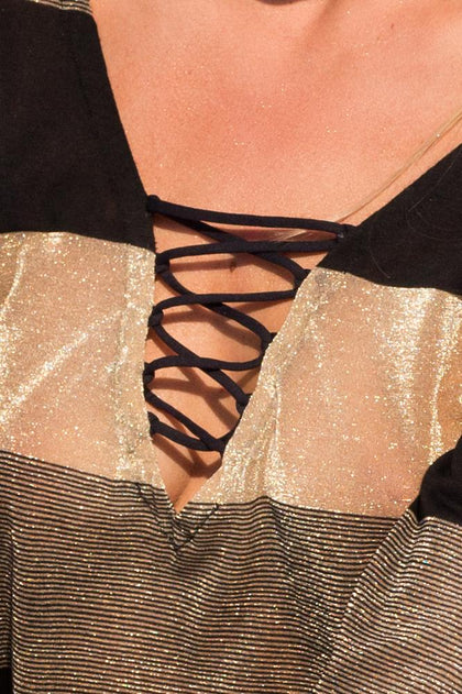 WARRIOR SPIRIT - Lace Up Cropped Long Sleeve & Cut Off Shorts • Black Gold