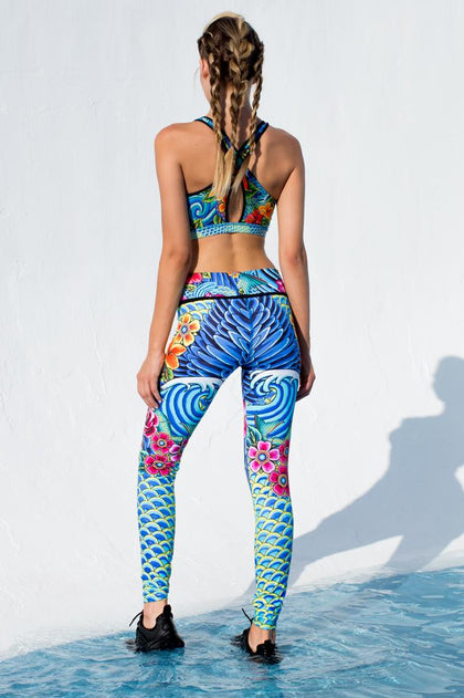 INKED BABE - Crossed Bra Mesh Sporty Bra & Engineered Print Legging • Multicolor