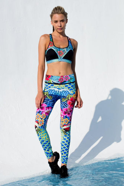 INKED BABE - Crossed Bra Mesh Sporty Bra & Engineered Print Legging • Multicolor