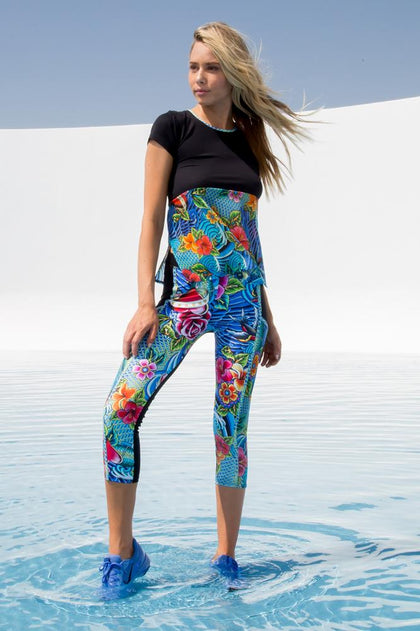 INKED BABE - Relaxed Fit Mesh Panel Tee & Mesh Panel Capri • Multicolor