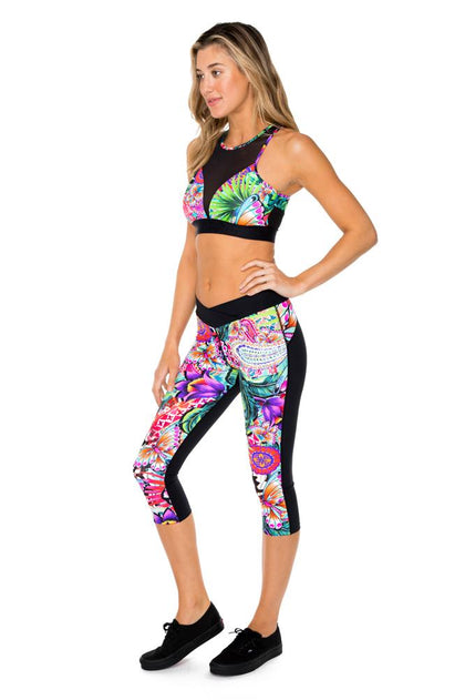 VIVA CUBA - Elastic Band Sports Bra & Cross Waistband Capri • Multicolor