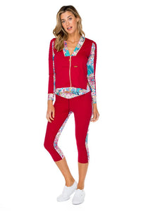 AZUCAR - Pintucked Sleevers Open Side Jacket & Cross Waistband Capri Legging • Multicolor