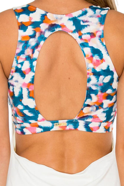 VIA BLANCA - Inner Top Racer Back Overlay Tank & Stripe Panel Inner Thigh Capri Legging • Multicolor