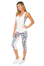 VIA BLANCA - Inner Top Racer Back Overlay Tank & Stripe Panel Inner Thigh Capri Legging • Multicolor