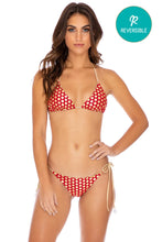 DOTTED DELIGHT - Triangle Top & Wavey Ruched Back Tie Side Bottom • Ruby Red