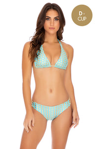 DOTTED DELIGHT - Triangle Halter Top & Full Bottom • Aqua