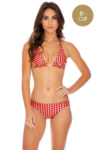 DOTTED DELIGHT - Triangle Halter Top & Full Bottom • Ruby Red